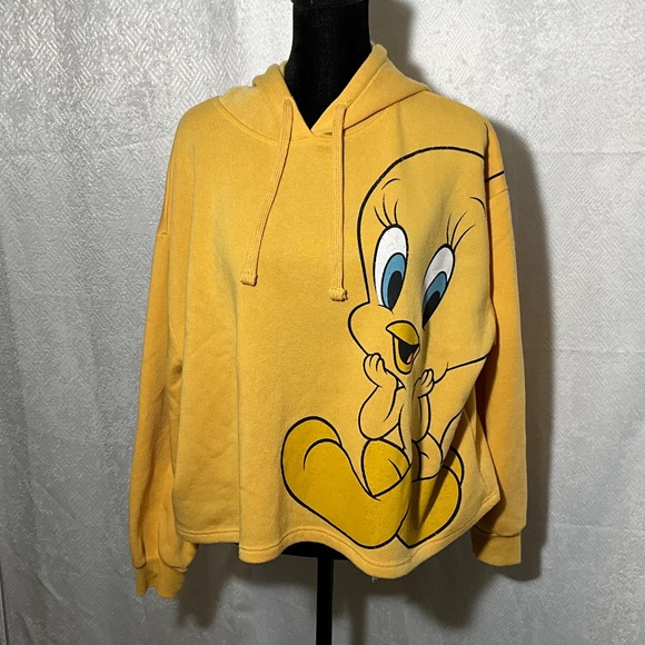 Vintage Looney Tunes Tweety Bird Yellow Hoodie Graphic Pullover Sweatshirt Small - Picture 2 of 13